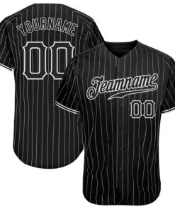 Custom Black White Pinstripe Black-White Authentic Baseball Jersey