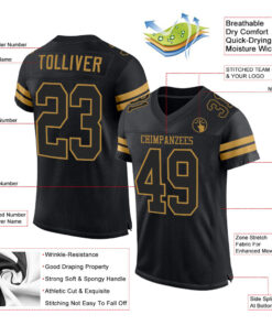 Alternative view of Custom Black Black-Old Gold Mesh Authentic Football Jersey