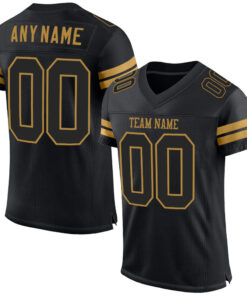 Custom Black Black-Old Gold Mesh Authentic Football Jersey