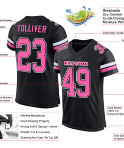 Alternative view of Custom Black Pink-White Mesh Authentic Football Jersey