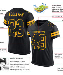 Alternative view of Custom Black Black-Gold Mesh Authentic Football Jersey