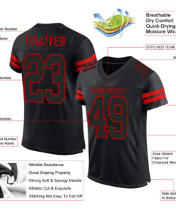 Alternative view of Custom Black Black-Red Mesh Authentic Football Jersey