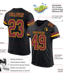 Alternative view of Custom Black Burgundy-Gold Mesh Authentic Football Jersey