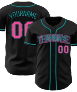 Custom Black Pink-Teal Authentic Baseball Jersey - Style 3
