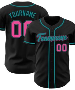 Custom Black Pink-Teal Authentic Baseball Jersey - Style 4