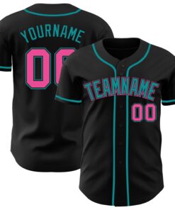 Custom Black Pink-Teal Authentic Baseball Jersey - Style 7