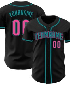 Custom Black Pink-Teal Authentic Baseball Jersey - Style 9