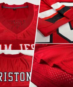 Alternative view of Custom Red White-Black Mesh Authentic Football Jersey