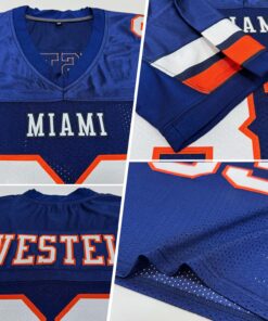 Alternative view of Custom Navy White-Orange Mesh Authentic Football Jersey