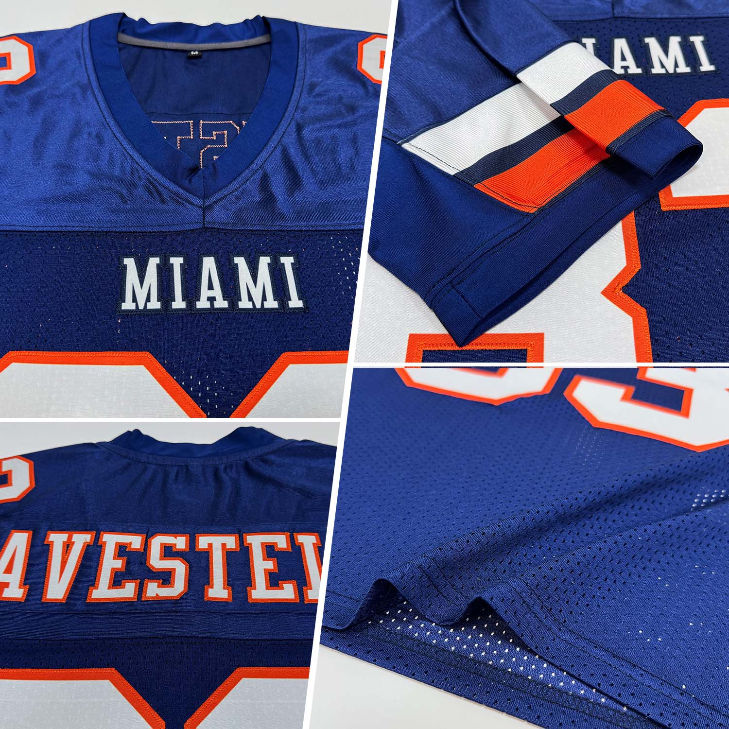 Custom Navy White-Orange Mesh Authentic Football Jersey - Image 2