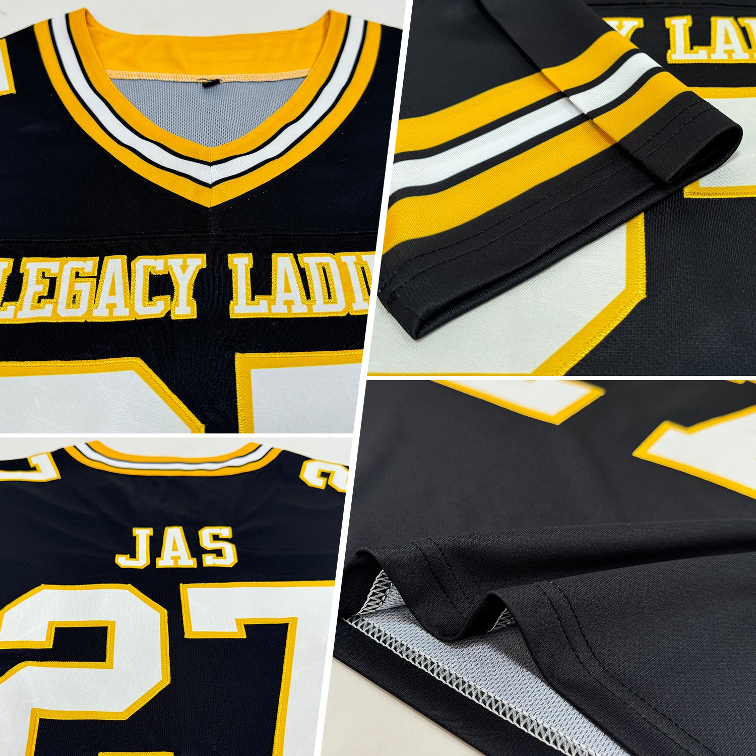 Custom Black White-Gold Authentic Football Jersey - Image 2