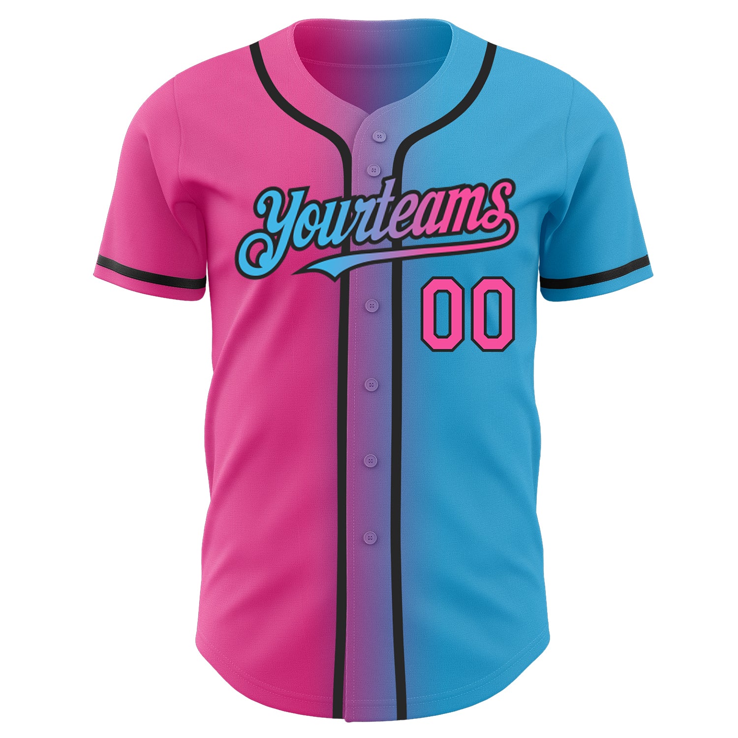 Custom Sky Blue Pink-Black Authentic Gradient Fashion Baseball Jersey - Image 3