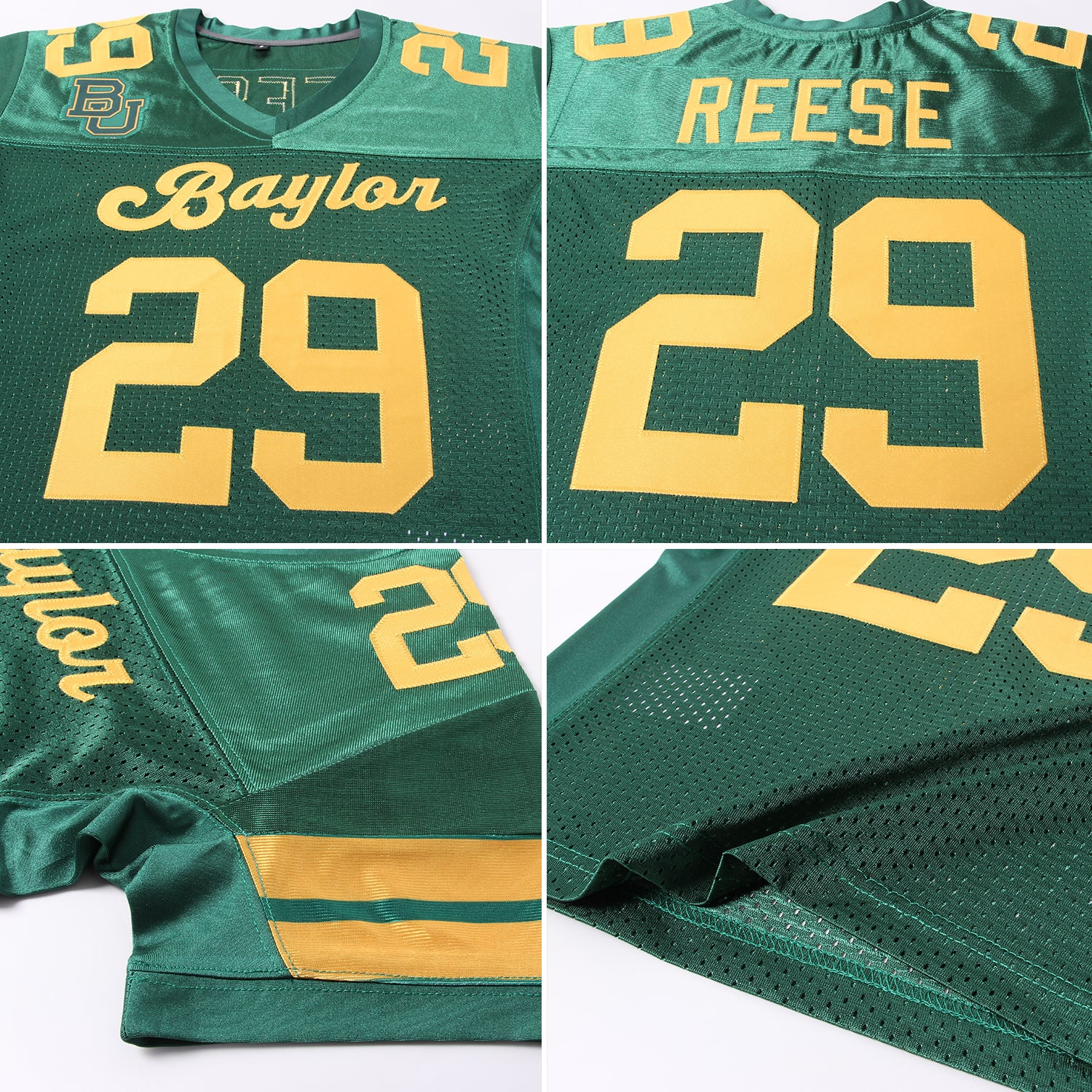 Custom Green Gold Mesh Authentic Football Jersey - Image 5