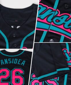 Alternative view of Custom Black Pink-Teal Authentic Baseball Jersey