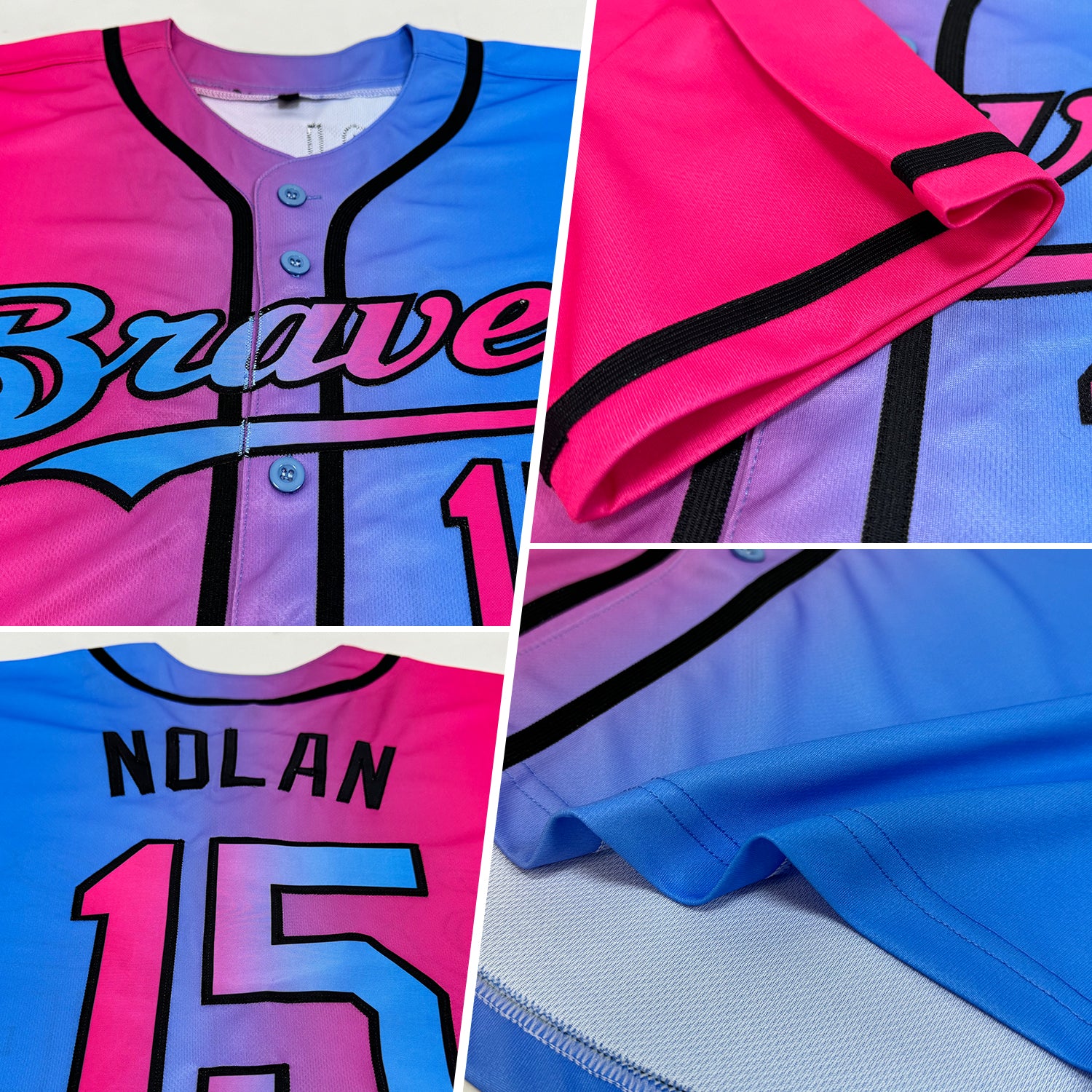 Custom Sky Blue Pink-Black Authentic Gradient Fashion Baseball Jersey - Image 2