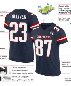 Alternative view of Custom Navy White-Red Mesh Authentic Football Jersey