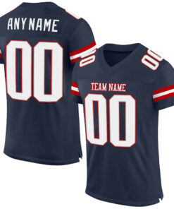 Custom Navy White-Red Mesh Authentic Football Jersey