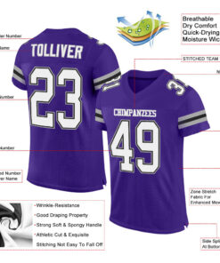 Alternative view of Custom Purple White-Gray Mesh Authentic Football Jersey