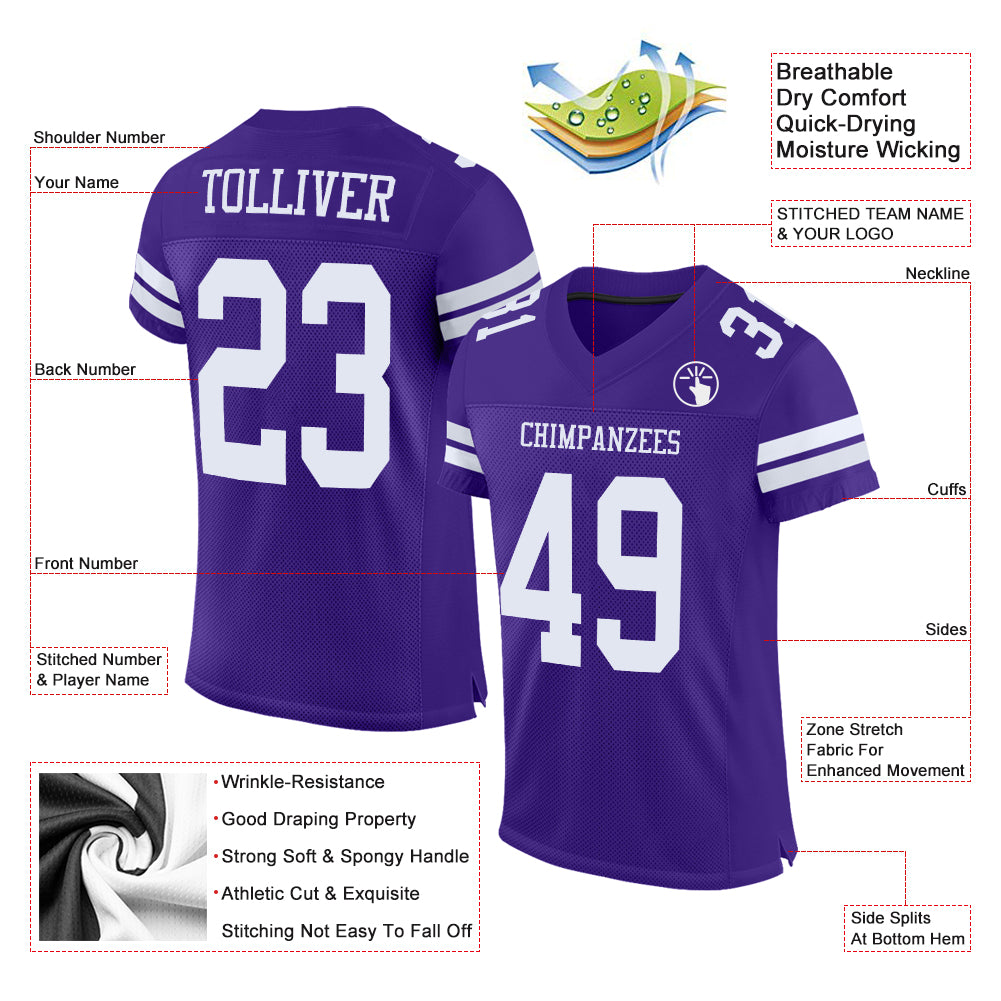 Custom Purple White Mesh Authentic Football Jersey - Image 2