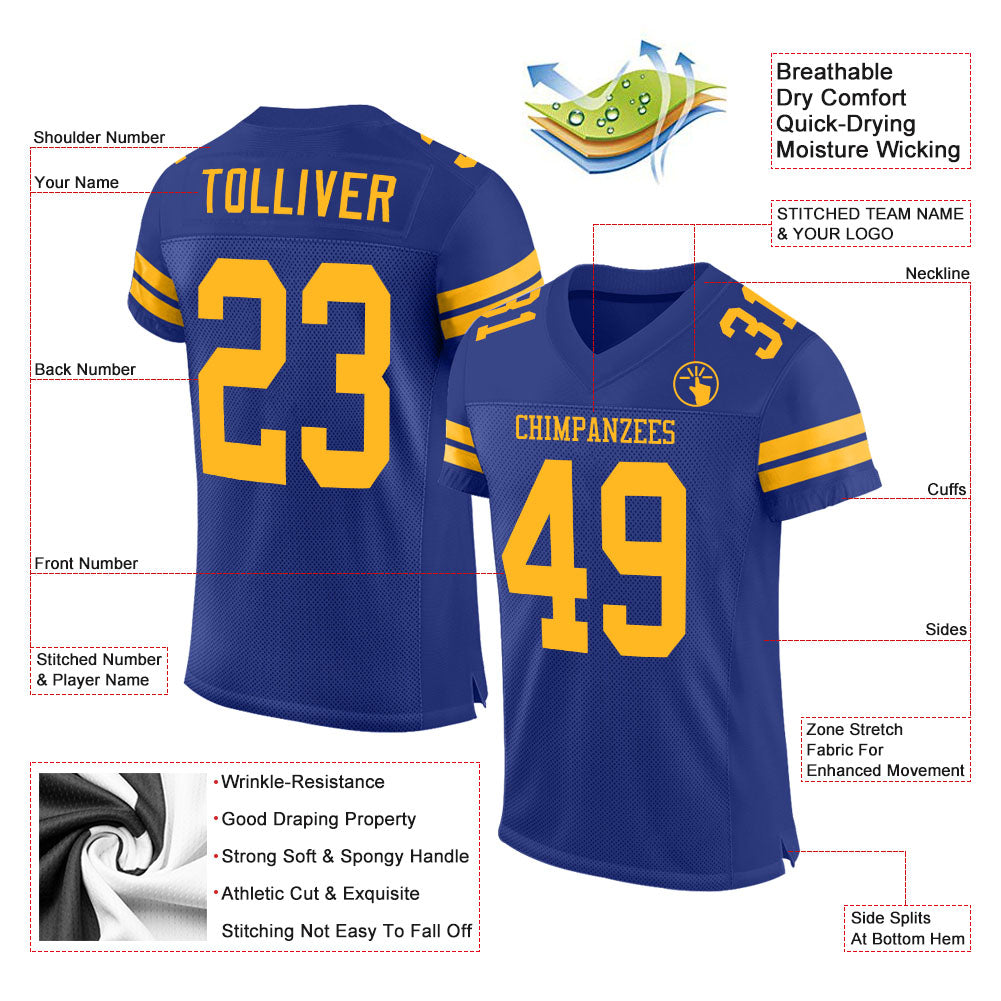 Custom Royal Gold Mesh Authentic Football Jersey - Image 2