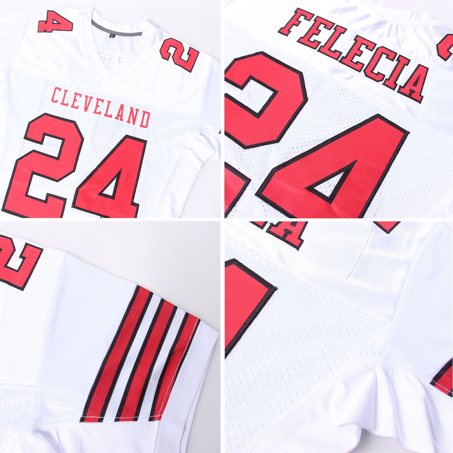 Custom White Red-Black Mesh Authentic Football Jersey - Image 7