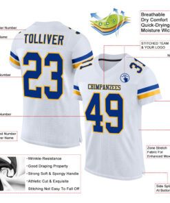 Alternative view of Custom White Royal-Gold Mesh Authentic Football Jersey