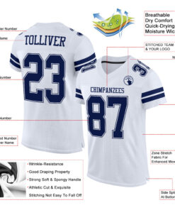 Alternative view of Custom White Navy-White Mesh Authentic Football Jersey