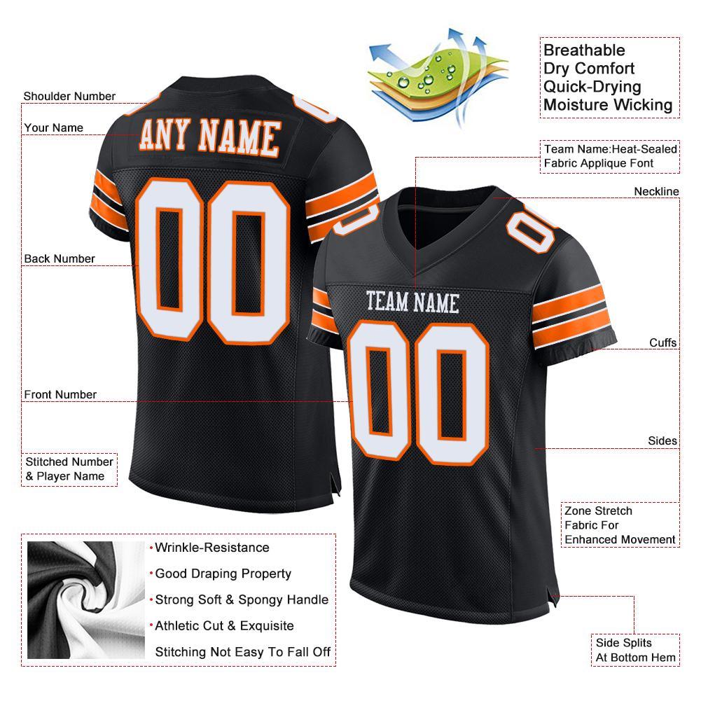 Custom Black White-Orange Mesh Authentic Football Jersey - Image 4