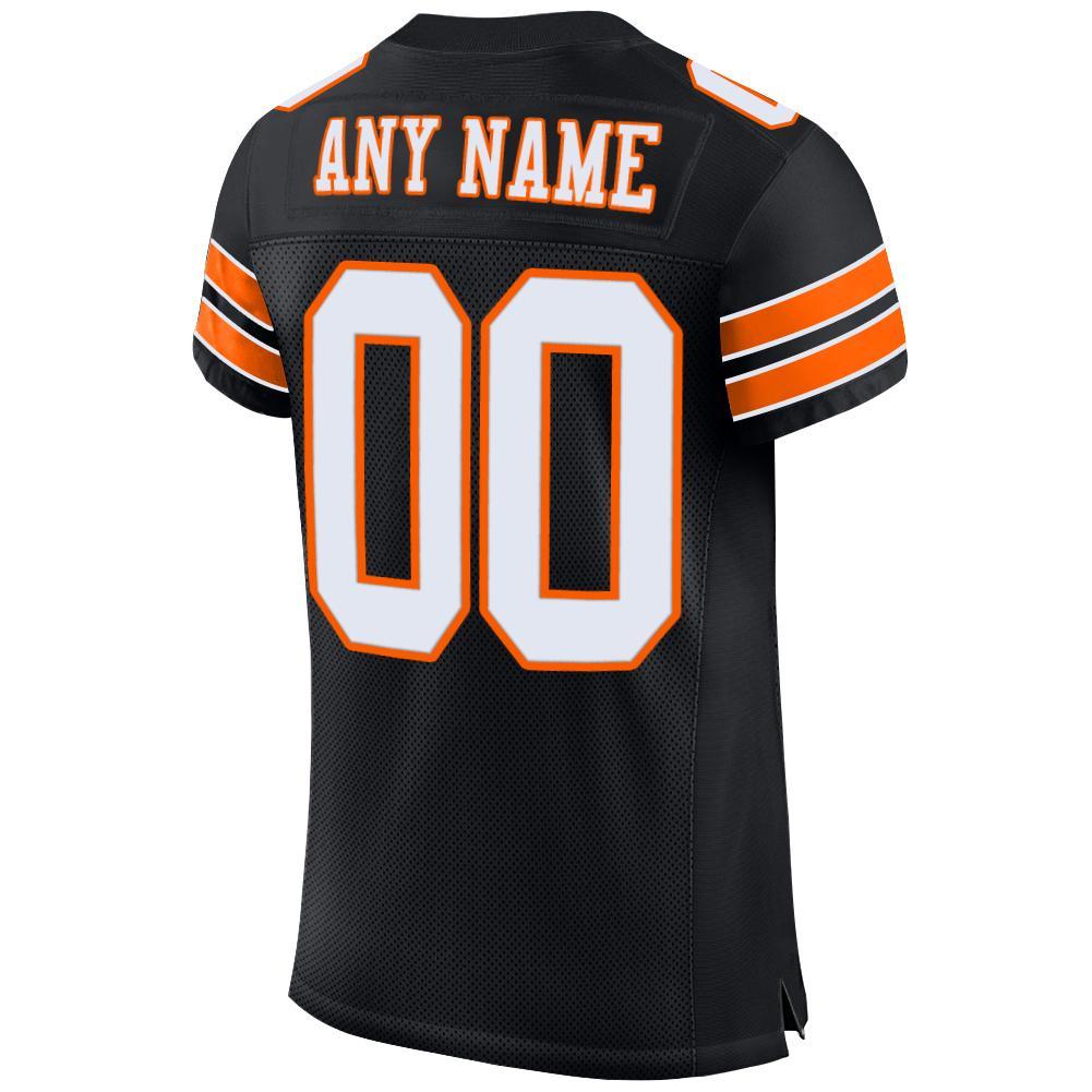 Custom Black White-Orange Mesh Authentic Football Jersey - Image 3