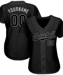 Alternative view of Custom Black Black-Gray Authentic Baseball Jersey