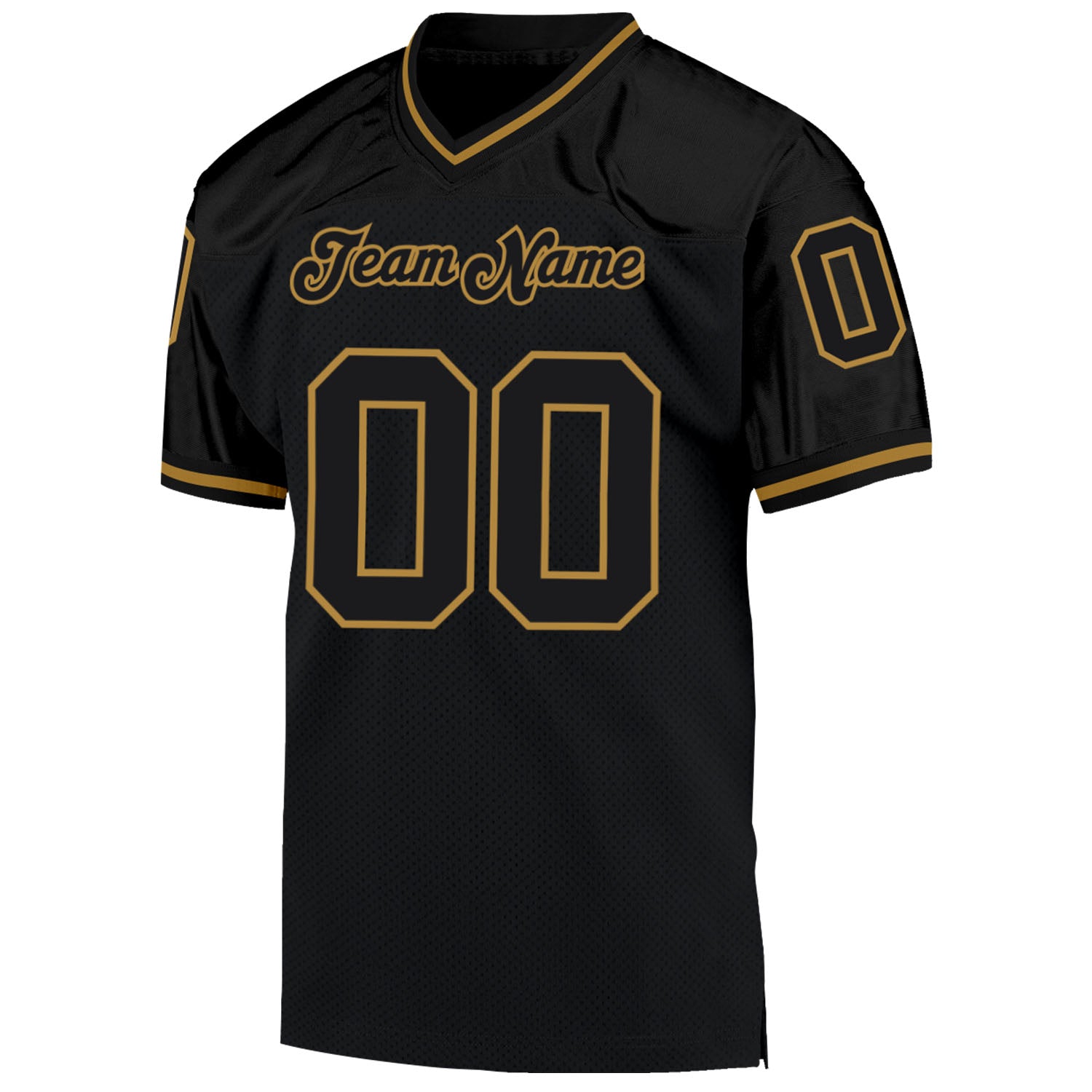 Custom Black Black-Old Gold Mesh Authentic Throwback Football Jersey - Image 2