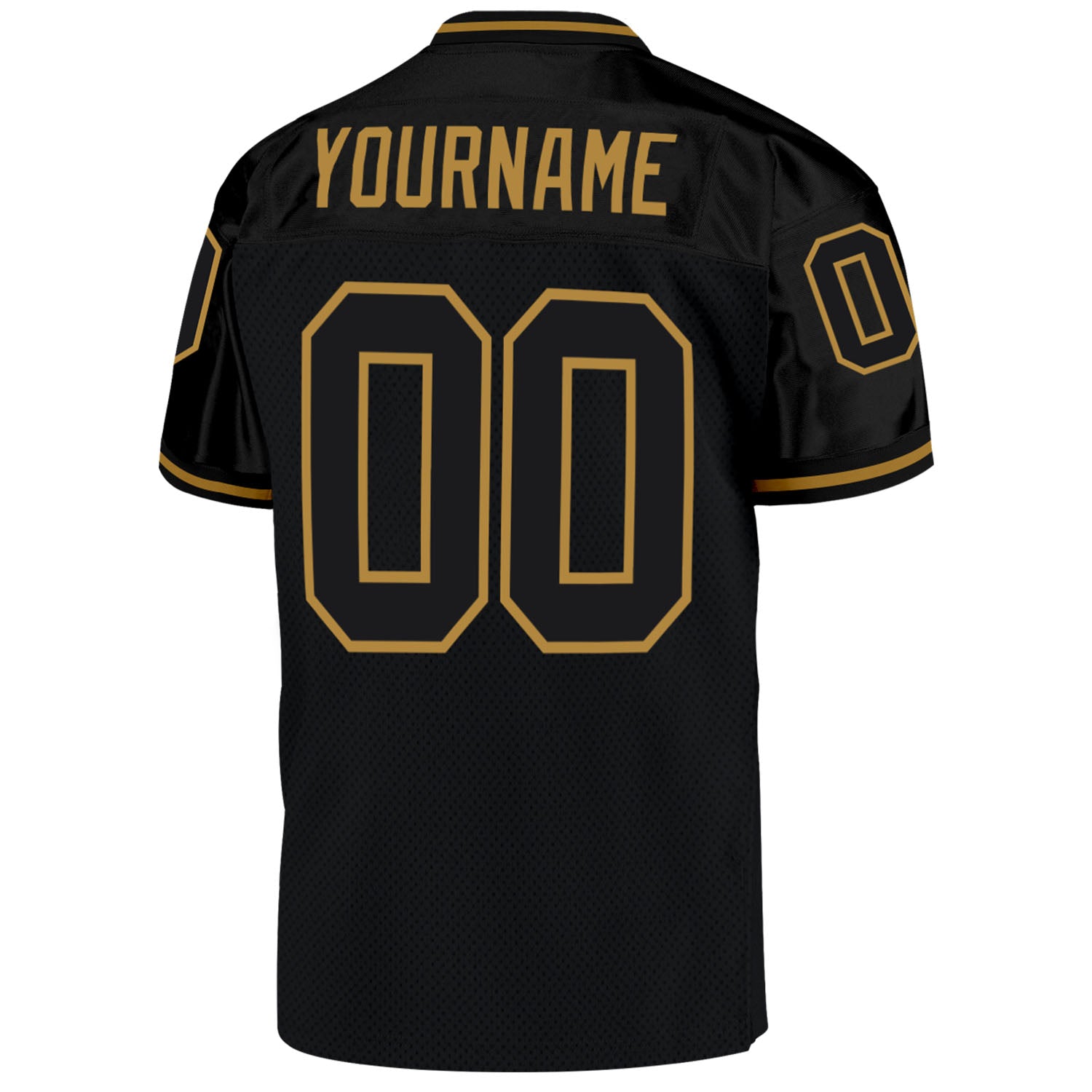Custom Black Black-Old Gold Mesh Authentic Throwback Football Jersey - Image 3