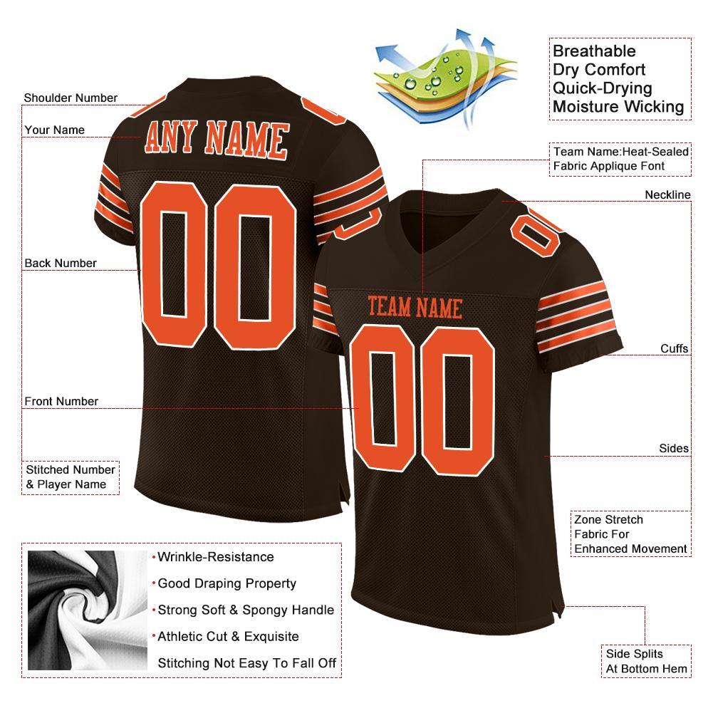 Custom Brown Orange-White Mesh Authentic Football Jersey - Image 4