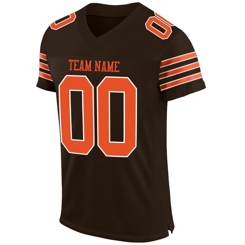Custom Brown Orange-White Mesh Authentic Football Jersey - Image 2