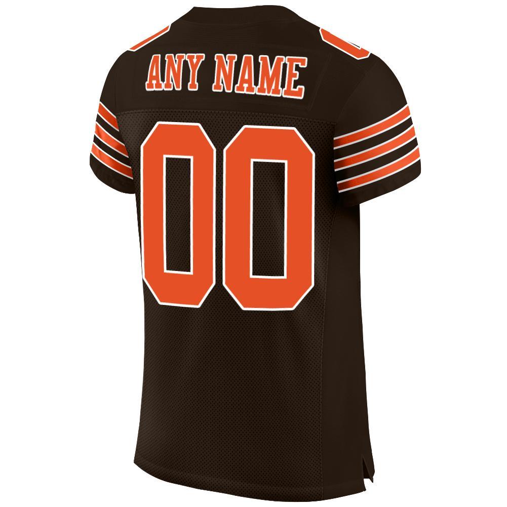 Custom Brown Orange-White Mesh Authentic Football Jersey - Image 3