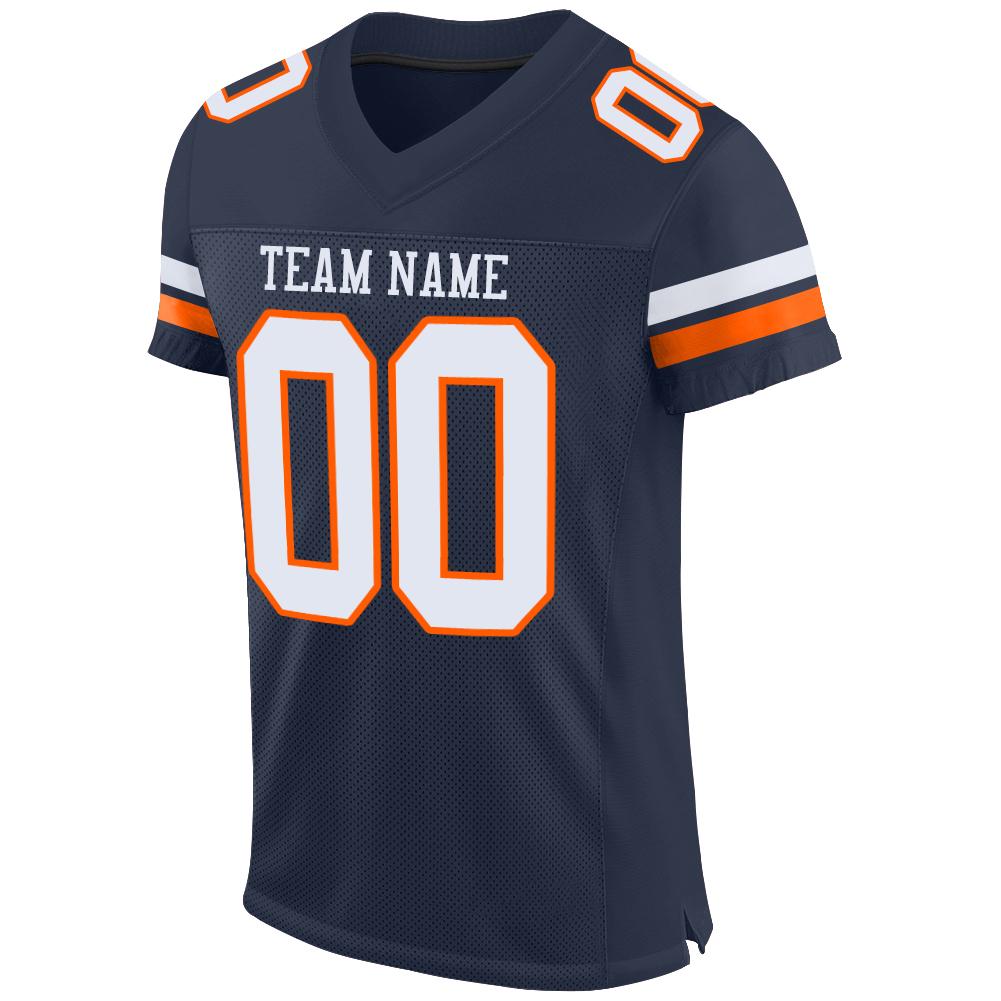 Custom Navy White-Orange Mesh Authentic Football Jersey - Image 3