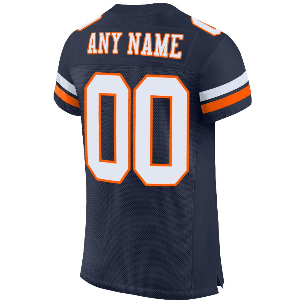 Custom Navy White-Orange Mesh Authentic Football Jersey - Image 4