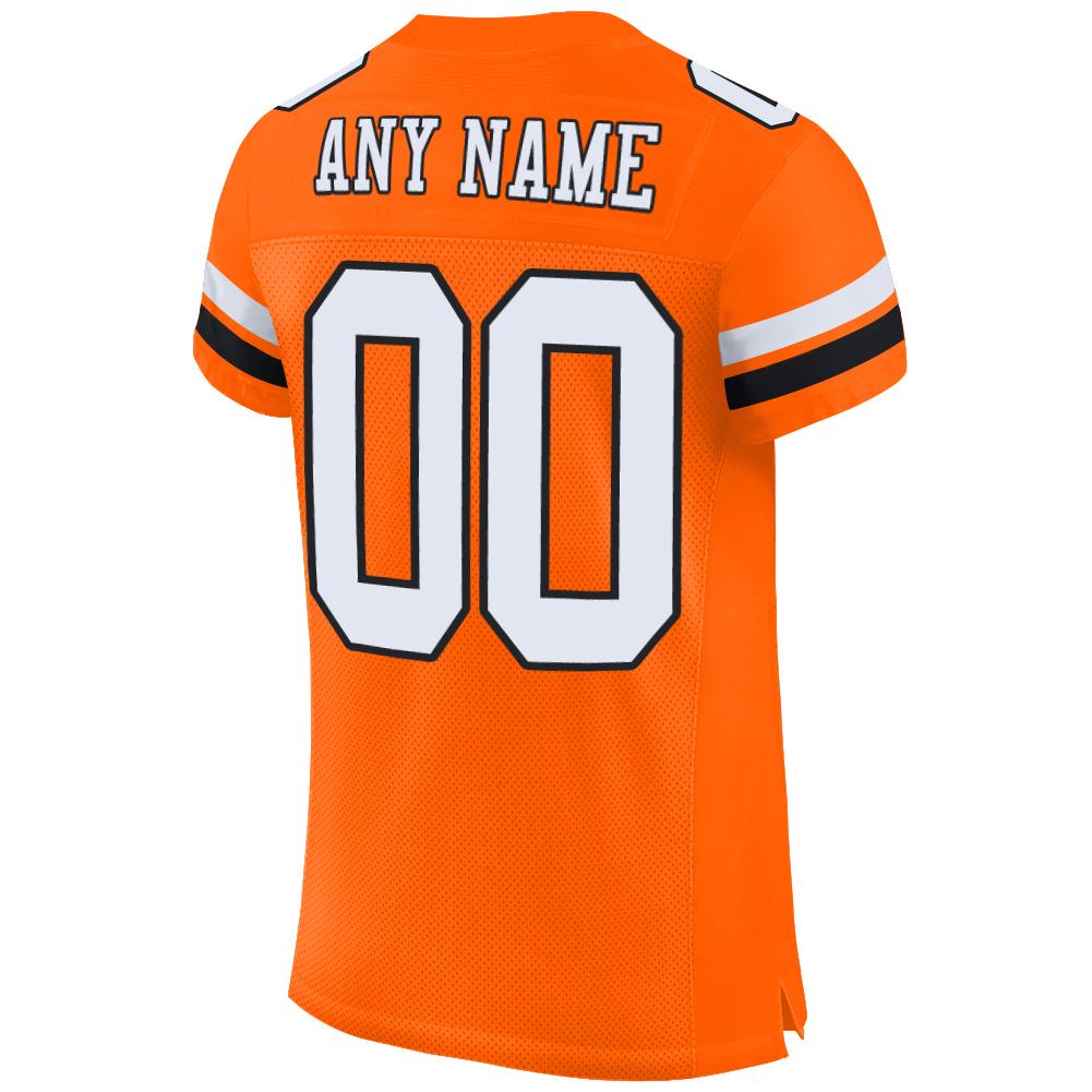 Custom Orange White-Black Mesh Authentic Football Jersey - Image 4