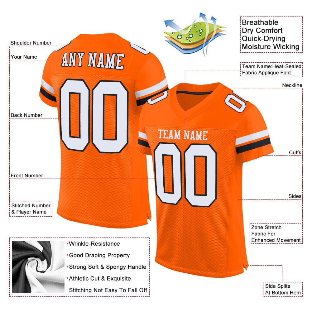 Custom Orange White-Black Mesh Authentic Football Jersey - Image 5