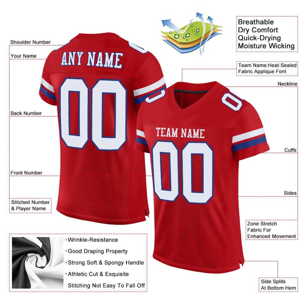 Custom Red White-Royal Mesh Authentic Football Jersey - Image 4