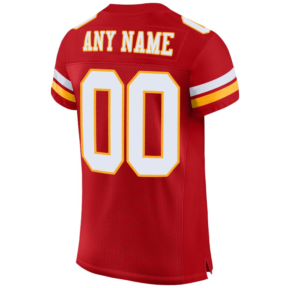 Custom Red White-Gold Mesh Authentic Football Jersey - Image 3