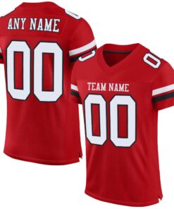 Custom Red White-Black Mesh Authentic Football Jersey