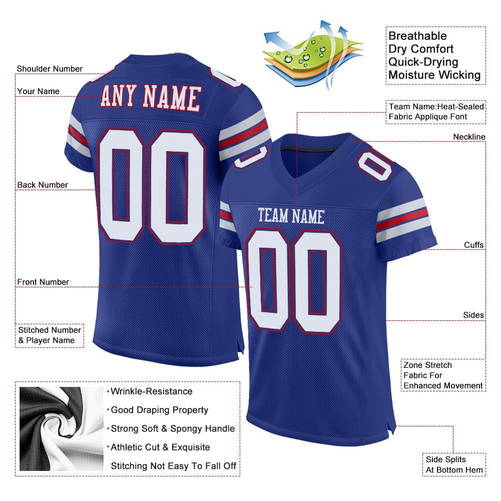Custom Royal White-Red Mesh Authentic Football Jersey - Image 4