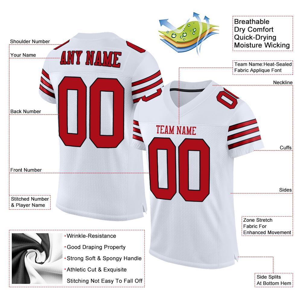 Custom White Red-Black Mesh Authentic Football Jersey - Image 5