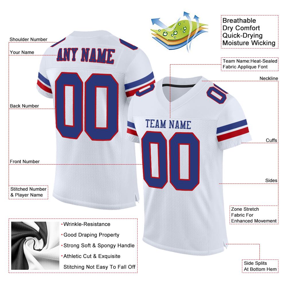 Custom White Royal-Red Mesh Authentic Football Jersey - Image 4